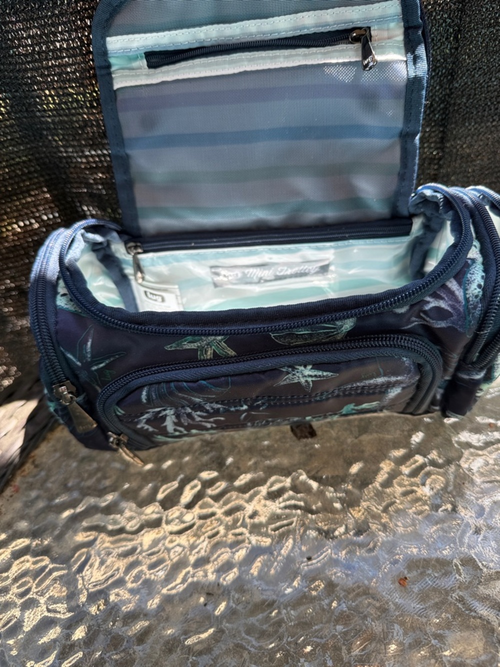 lug Mini Trolley Cosmetic Pouch in Navy and Light Blue Stripe